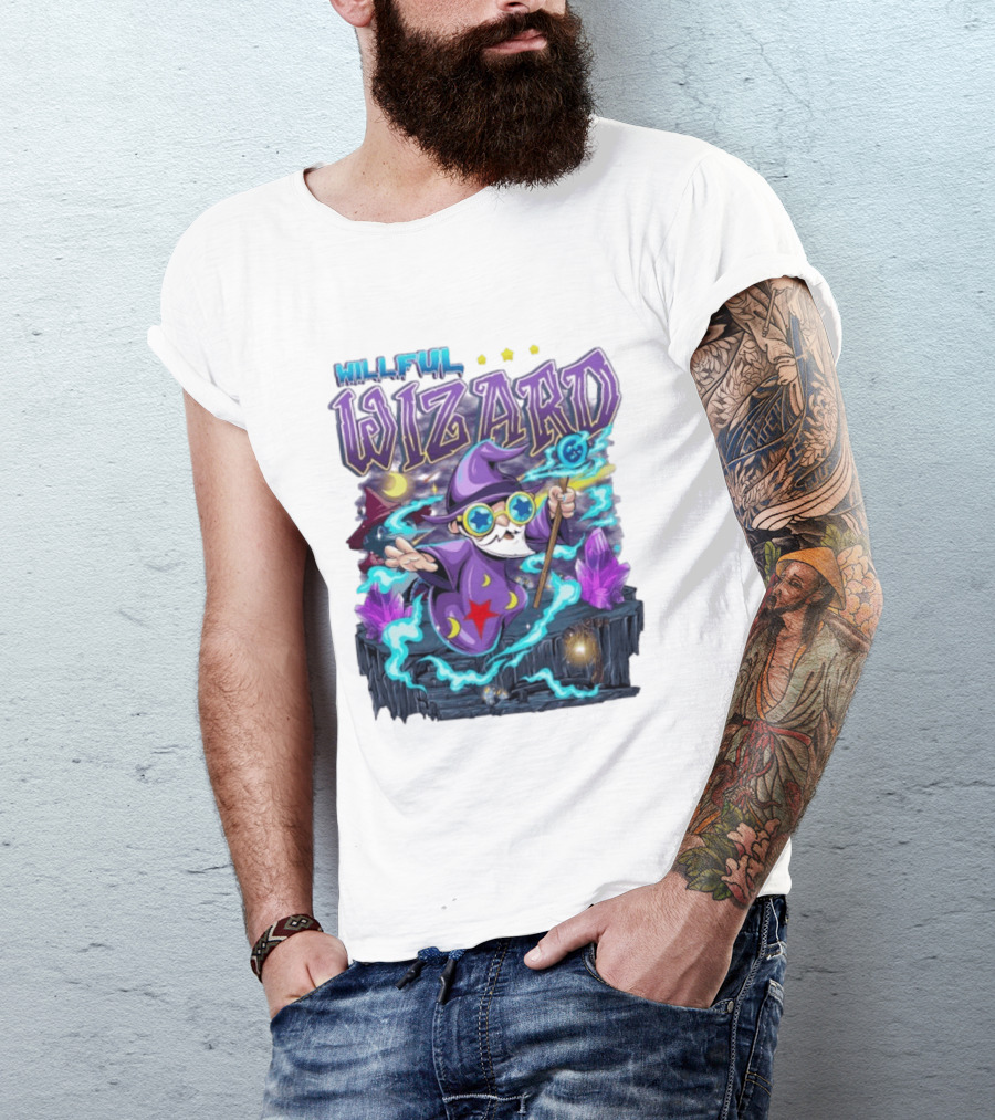 Willful Wizard Magical Adventure With Cosmic Crystals And Crescent Moons T-Shirt