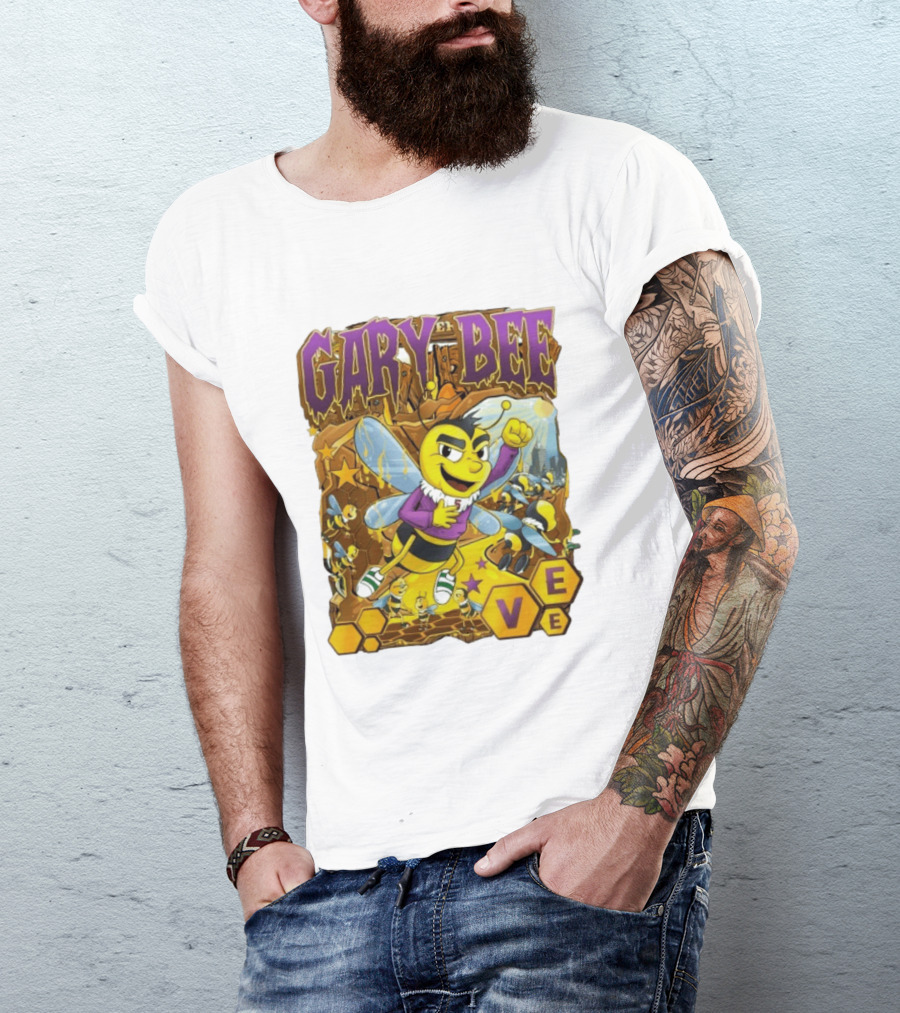 Gary Bee Cartoon Bee Character In Purple Jersey With Stars And Soccer T-Shirt