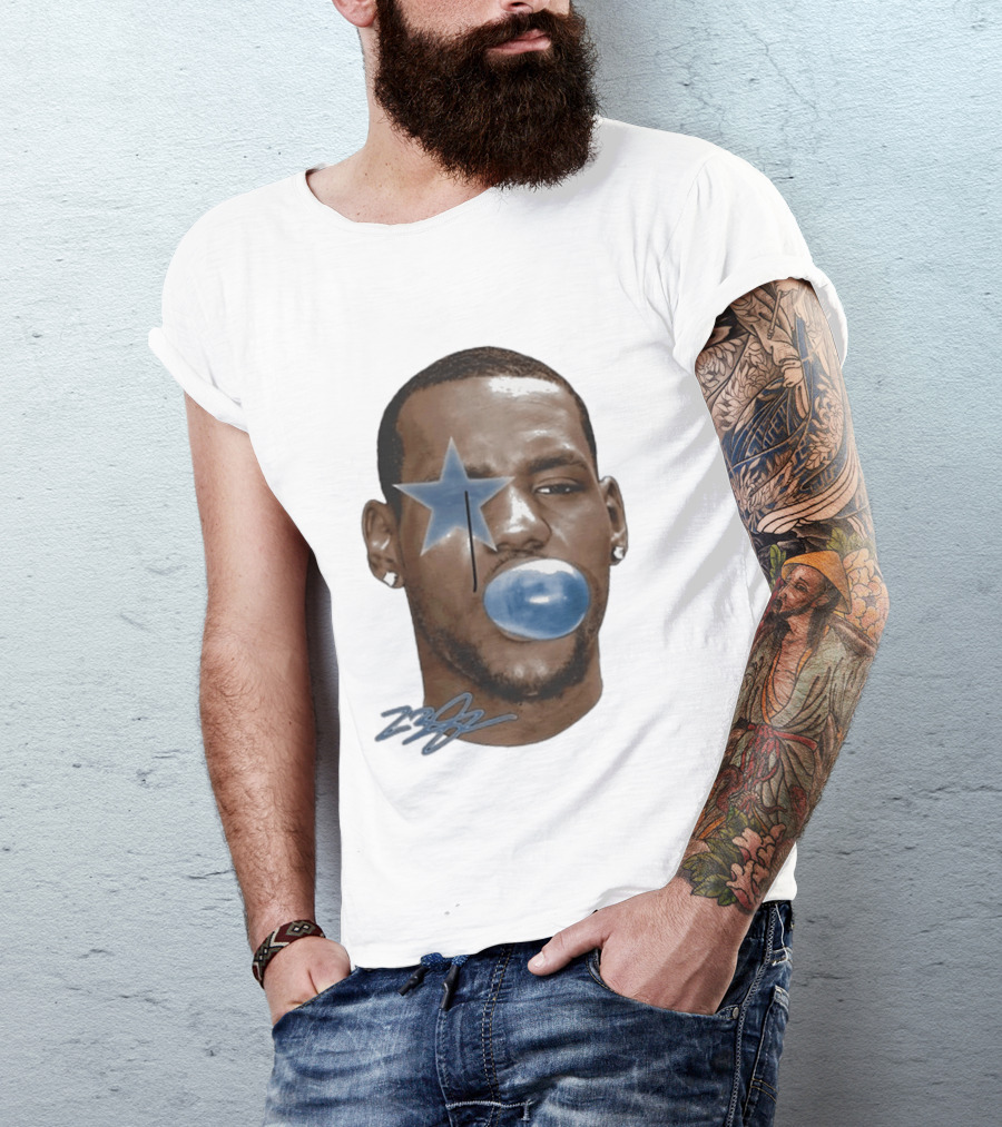Lebron James Bubble Gum Blue Star Face T-Shirt