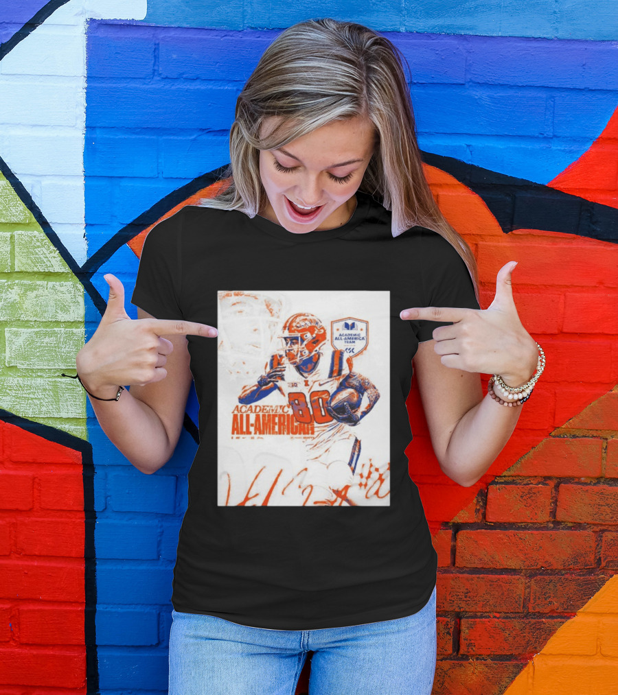 Academic All American Hank Beatty 80 Illinois Fighting Illini Football Team T-Shirt