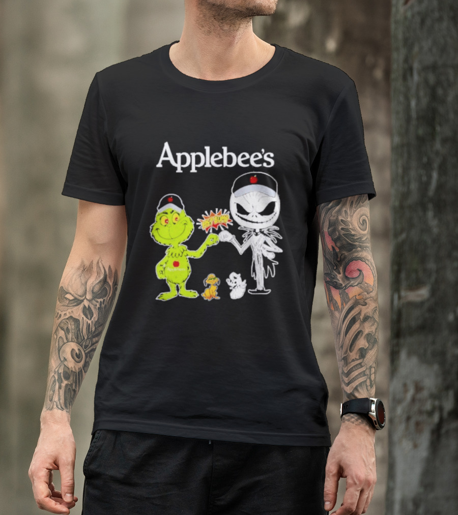 Applebee's Grinch And Jack Skellington Fist Bump Halloween Bash T-Shirt