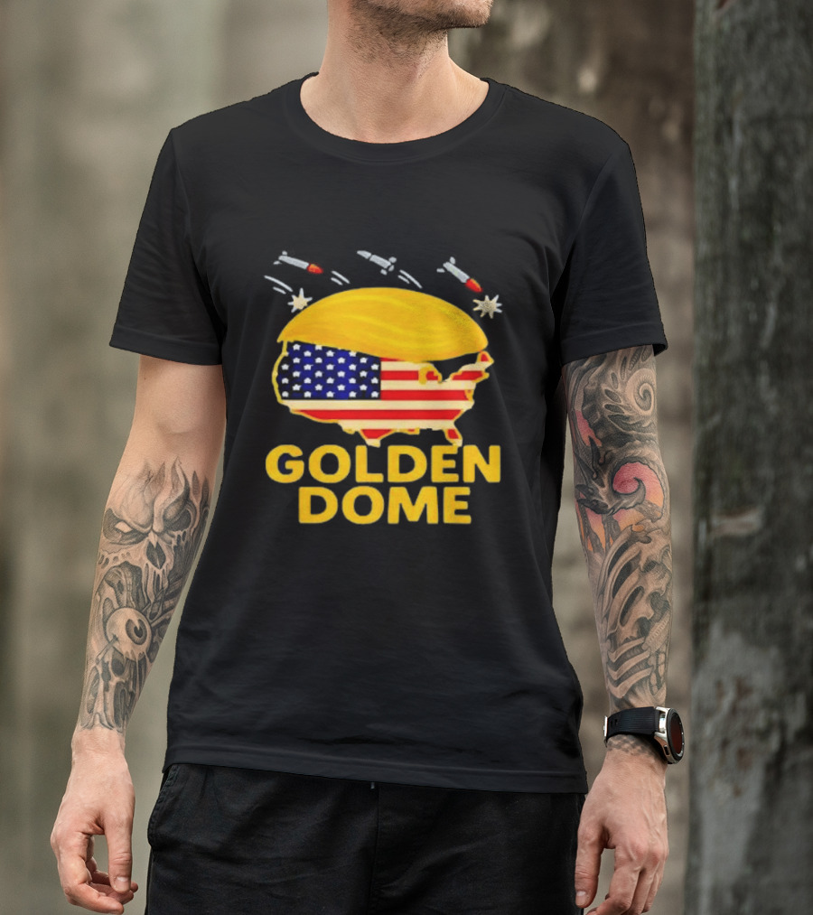Golden Dome USA Map Trump Hair Shield With Stars And Stripes T-Shirt
