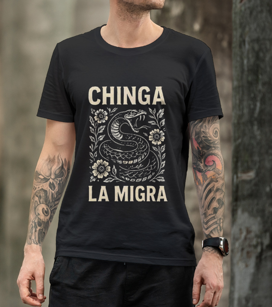 Chinga La Migra Snake And Floral T-Shirt