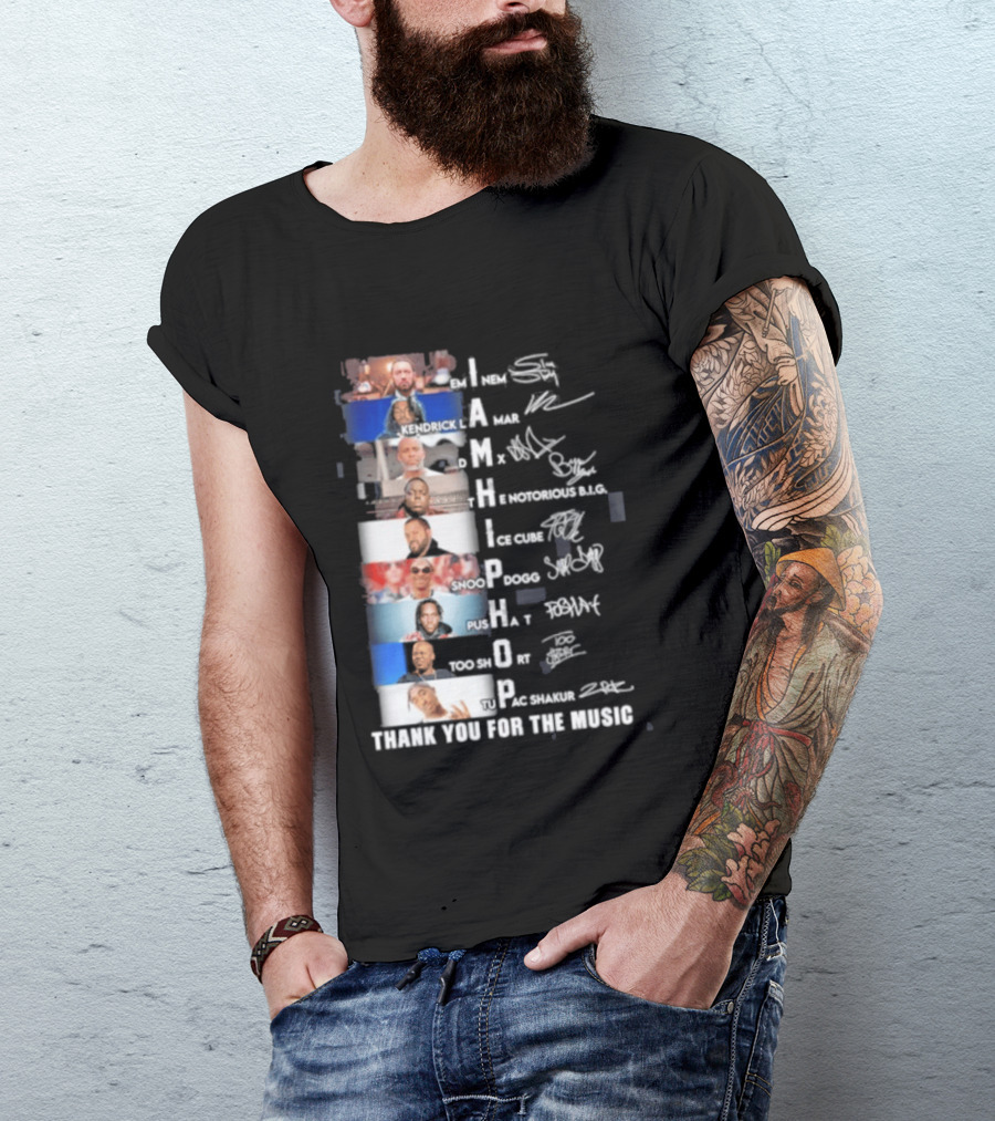 I Am Hip Hop Thank You For The Music A Tribe Called Quest Busta Rhymes J Dilla Q Tip Pharrell Pusha Snoop Dogg T-Shirt