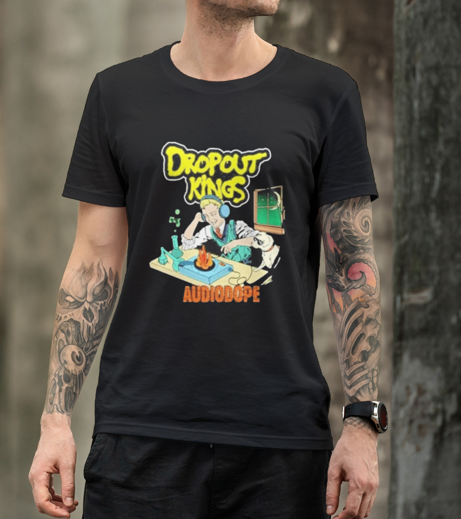 Dropout Kings Audio Dope Scientist Listening With Headphones And Chemistry Setup T-Shirt