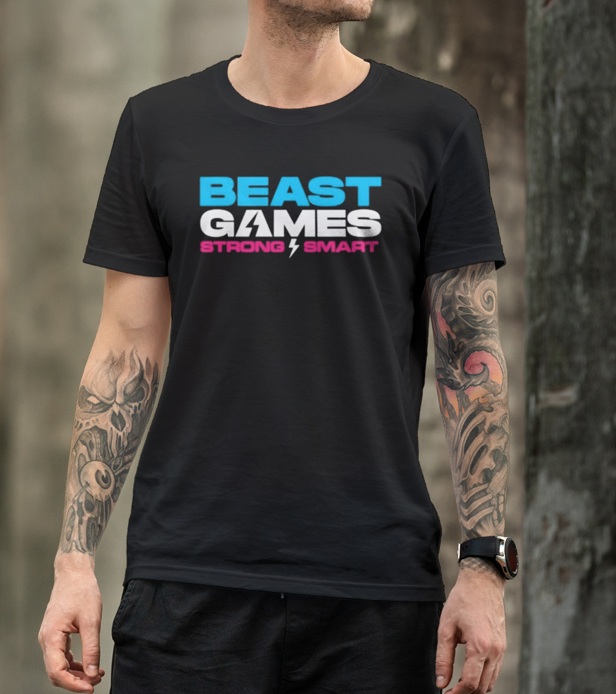 Beast Games Strong Smart MrBeast Lightning Bolt T-Shirt
