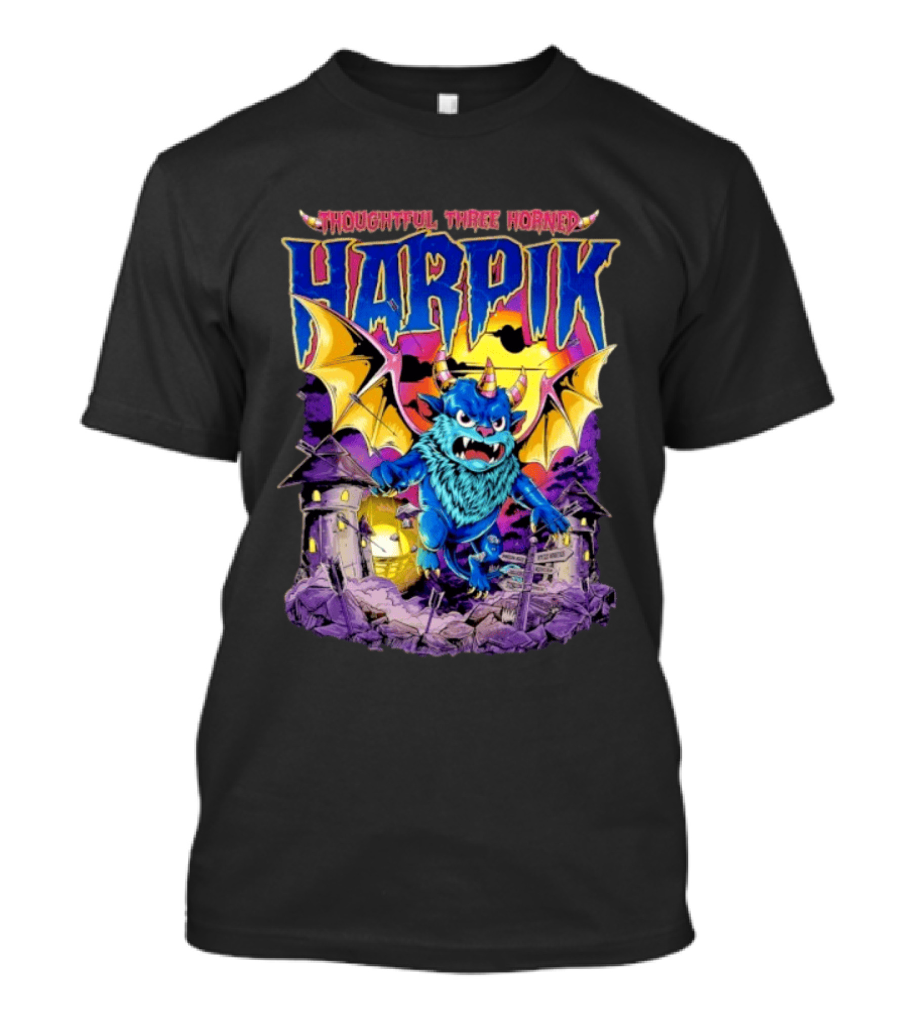Thoughtful Three Horned Harpik Monster Panorama T-Shirt