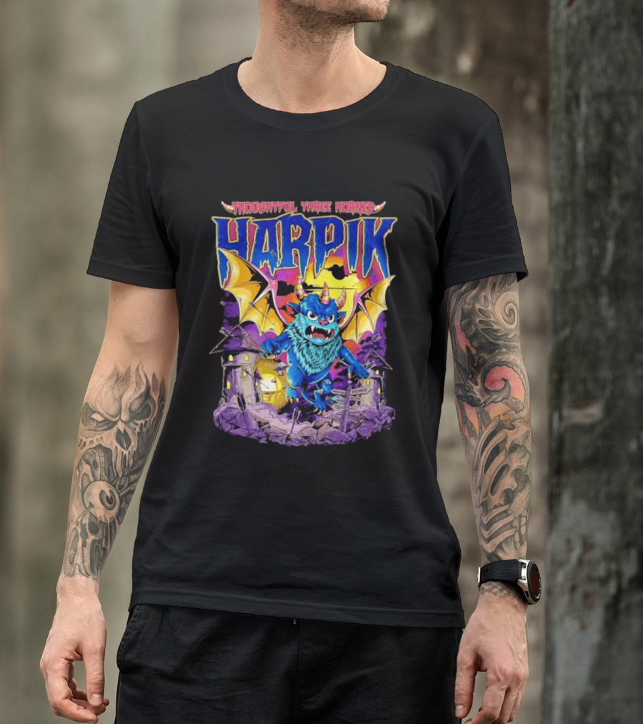Thoughtful Three Horned Harpik Monster Panorama T-Shirt