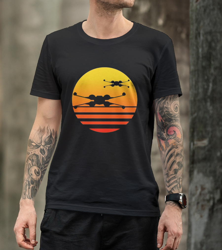 Ctrljoy X Wing Sunset Retro Sci Fi Aesthetic T-Shirt