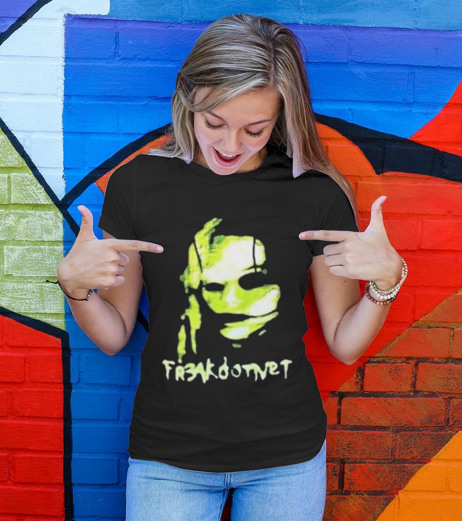 Fr3ak Fr3akdotnet Abstract Glitch Face Green Streaks T-Shirt