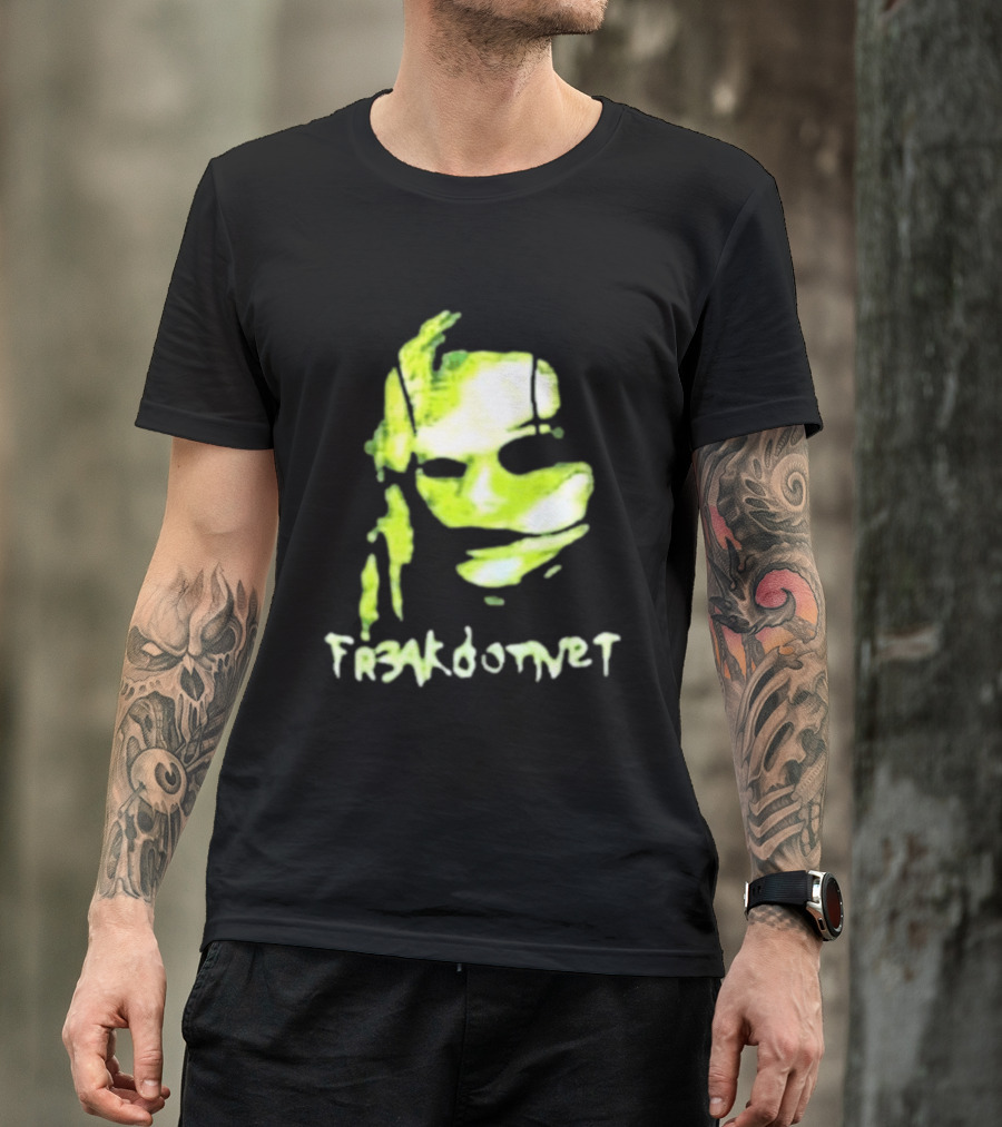 Fr3ak Fr3akdotnet Abstract Glitch Face Green Streaks T-Shirt