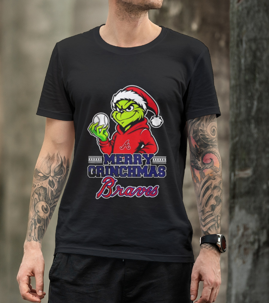 Atlanta Braves Grinch Santa Merry Grinchmas 2025 T-Shirt