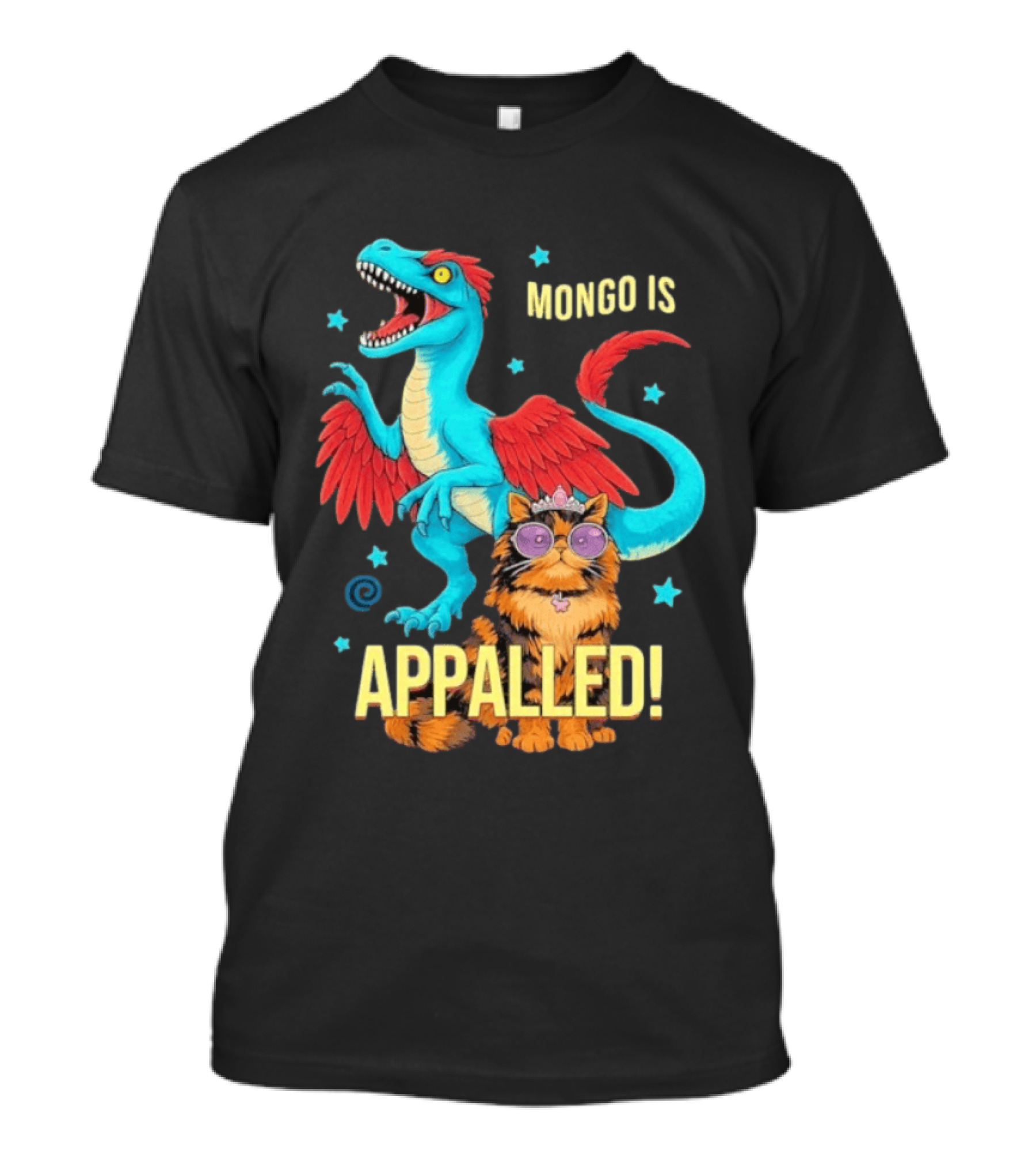 Mongo Is Appalled Princess Cat Riding Dinosaur With Stars T-Shirt