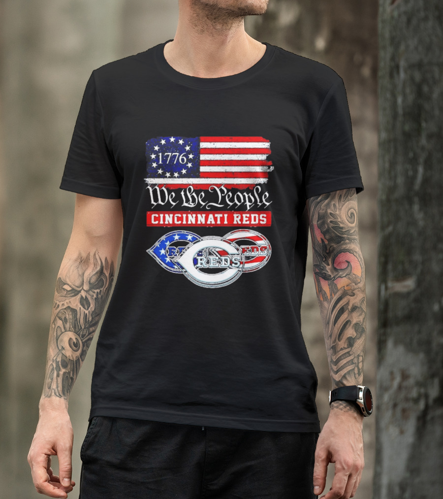 We The People 1776 Cincinnati Reds American Flag T-Shirt