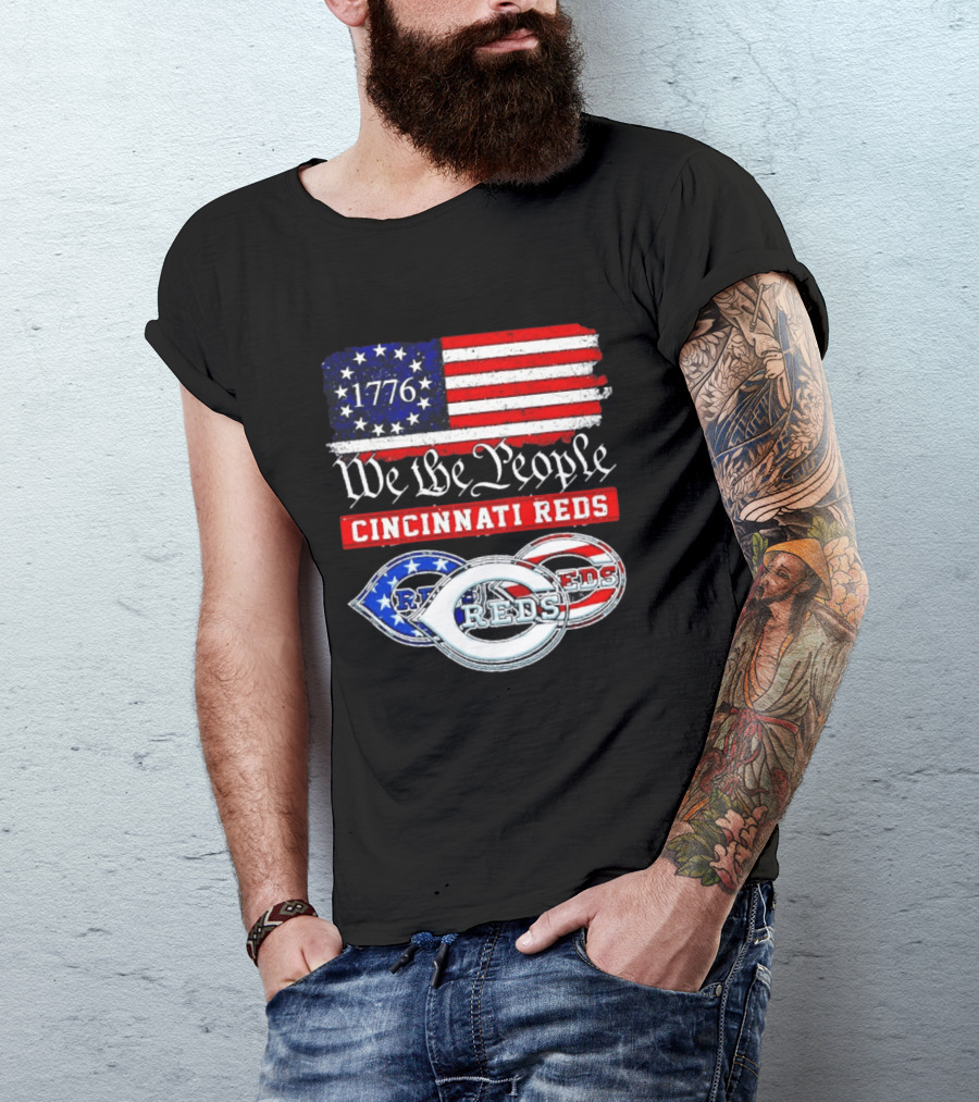 We The People 1776 Cincinnati Reds American Flag T-Shirt