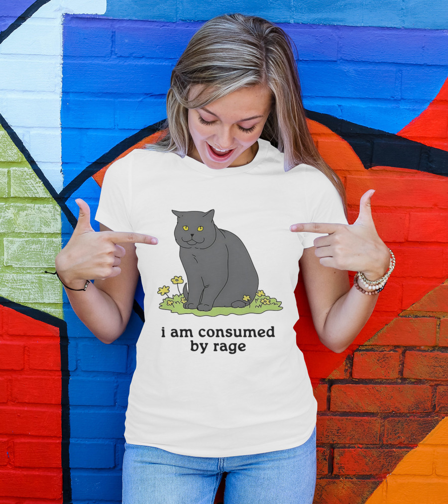 Cat I Am Consumed By Rage Sitting With Yellow Flowers T-Shirt