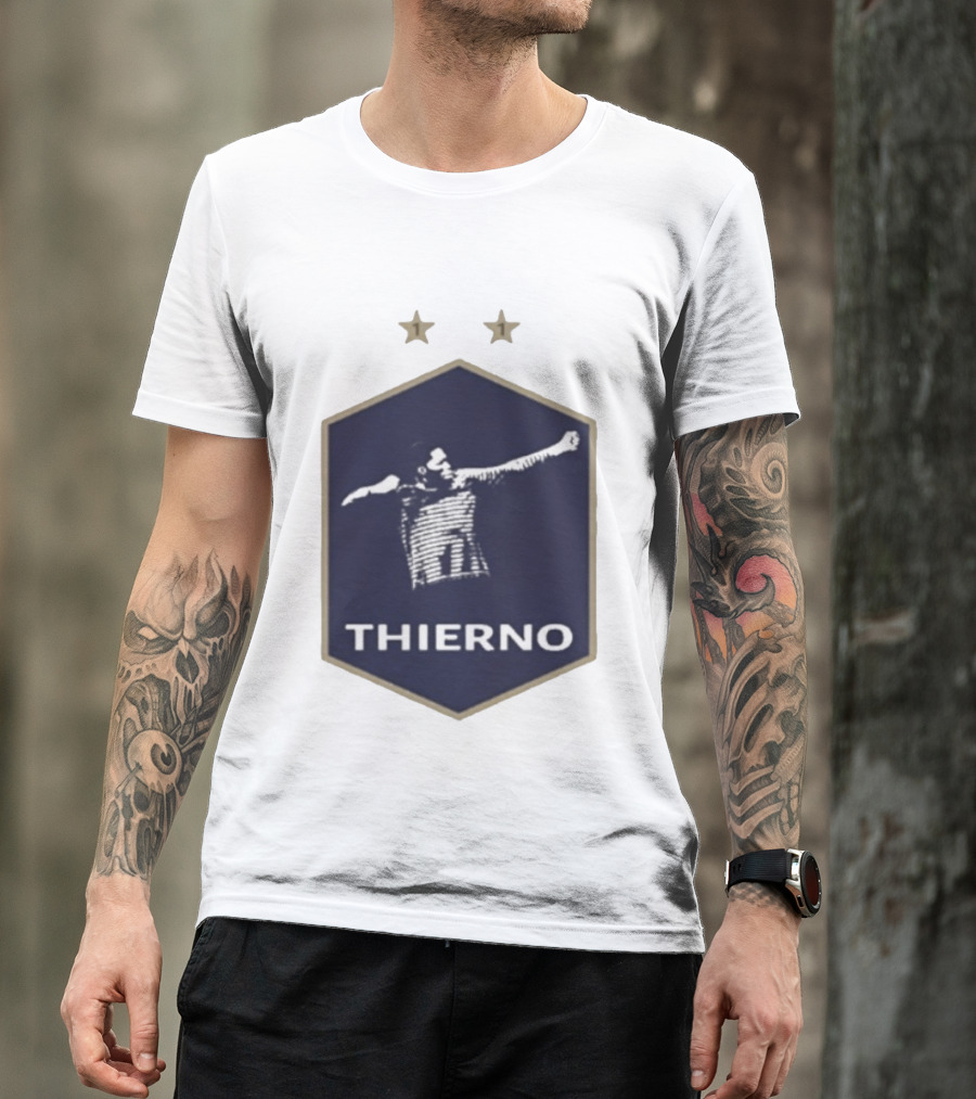 Thierno Barry Blue Hexagonal Emblem Soccer Celebration Stars T-Shirt