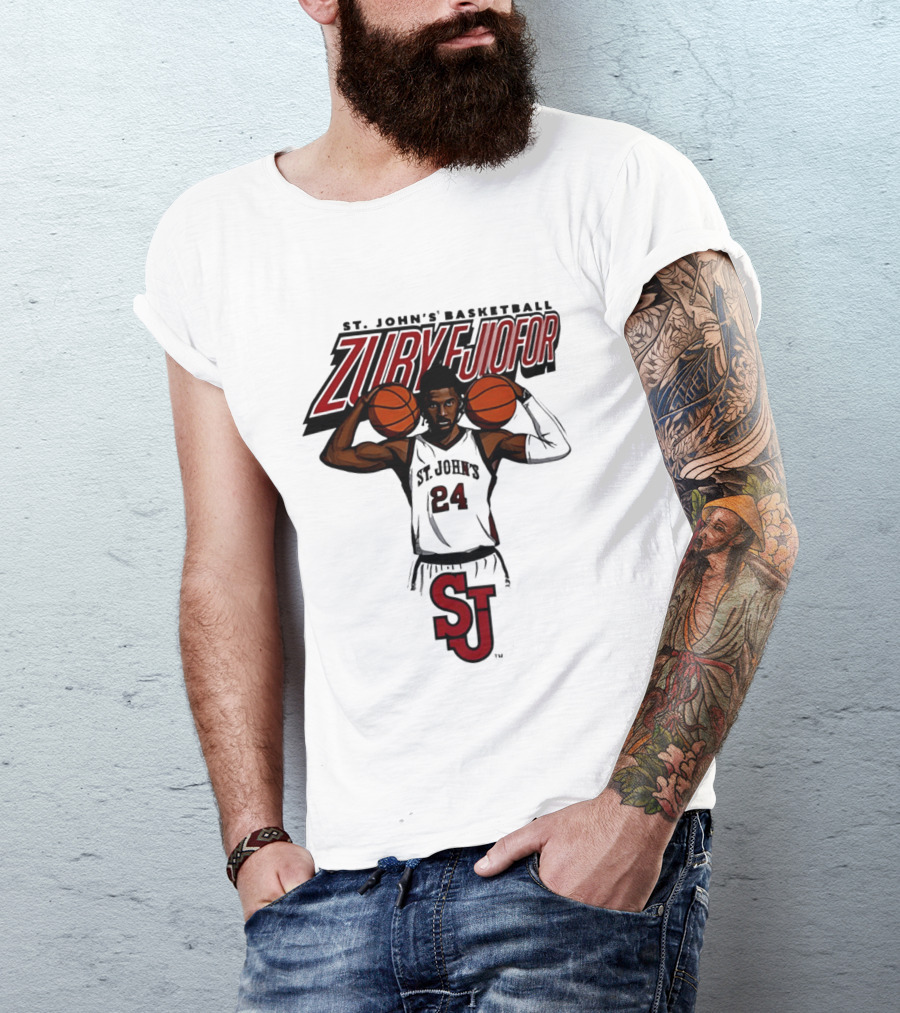 St. John's Basketball Zuby Ejiofor 24 Red Storm Pose SJ T-Shirt
