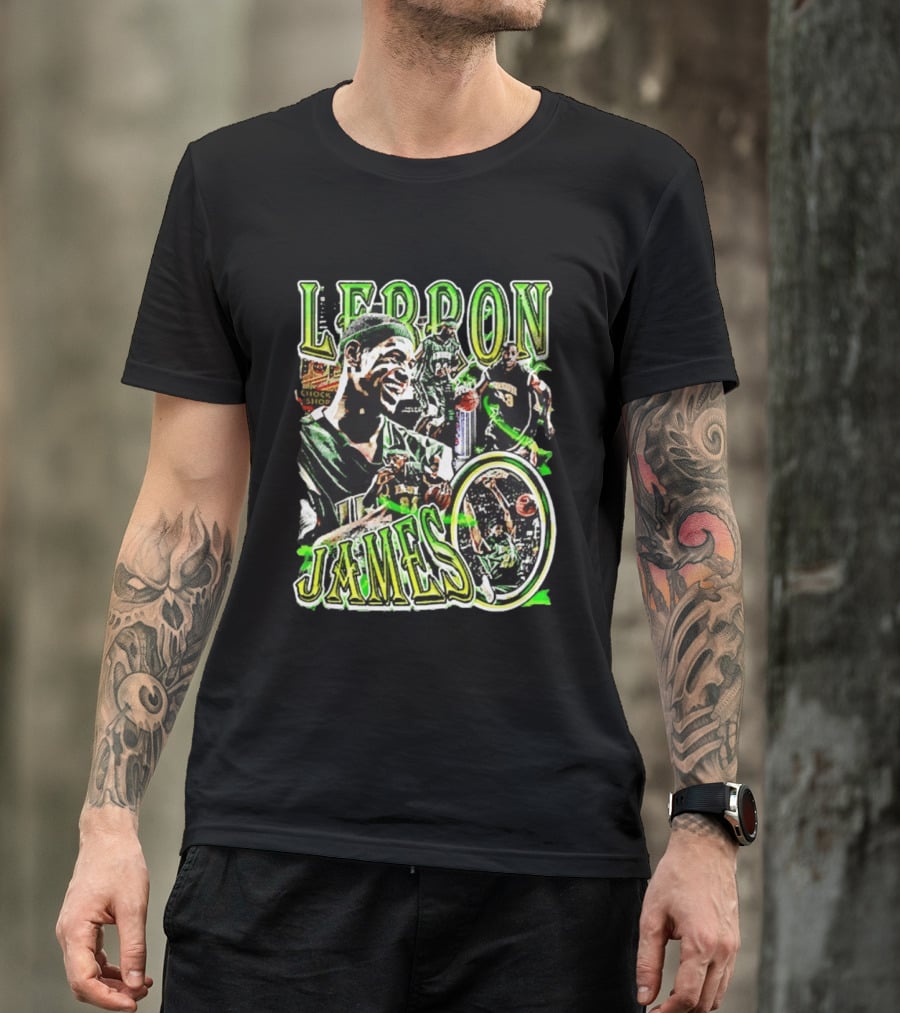 LeBron James Irish St. Patrick's Day Green Collage Basketball T-Shirt