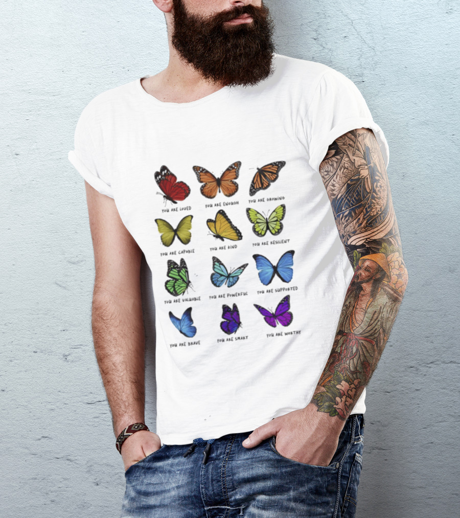 Charlotte Flair Butterfly Affirmations You Are Loved Brave Enough Capable Kind Resilient Valuable Powerful Supported Unique Smart Worthy T-Shirt