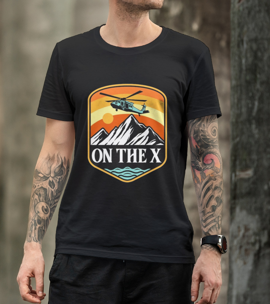 Otx Nation On The X Blackhawk Helicopter Mountain Sunset T-Shirt