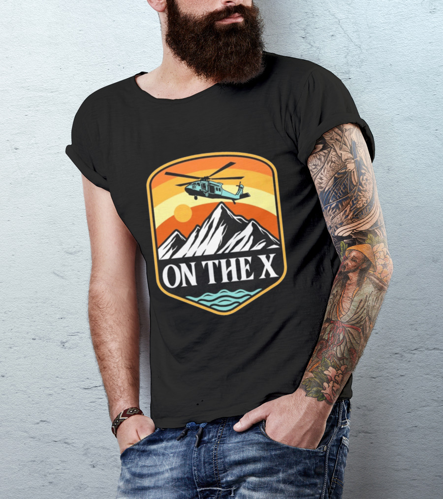 Otx Nation On The X Blackhawk Helicopter Mountain Sunset T-Shirt
