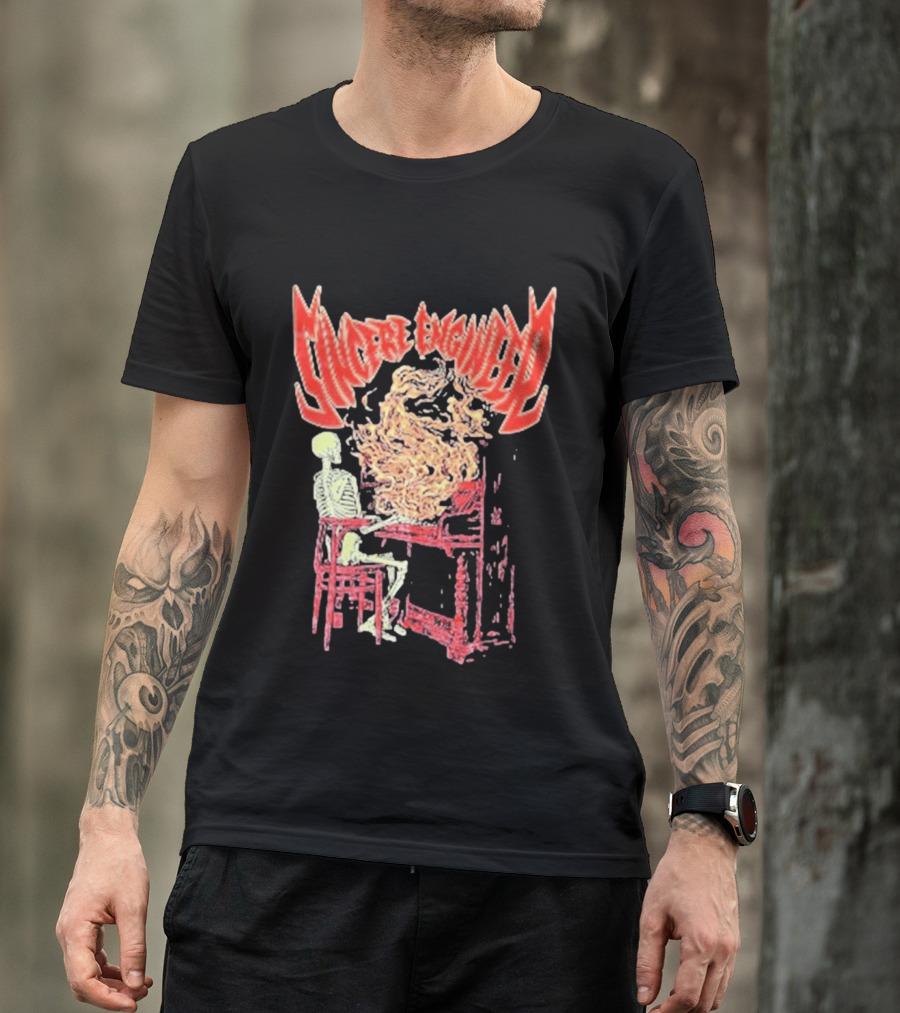 Sincere Engineer Skeleton With Flaming Piano T-Shirt