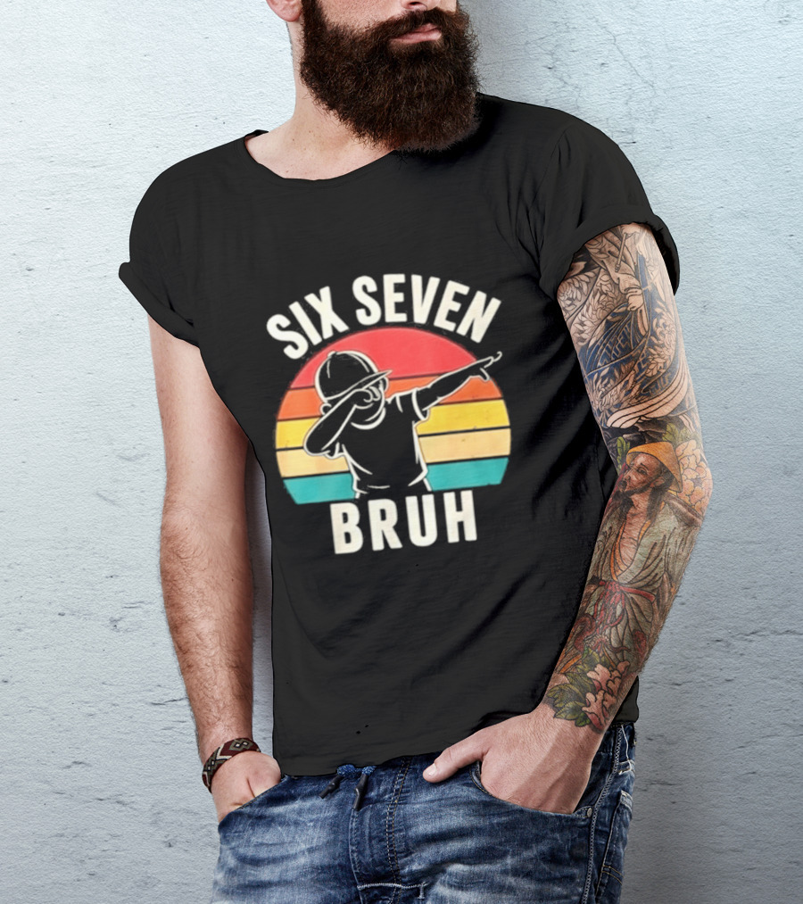 Six Seven Bruh Dabbing Retro Rainbow T-Shirt