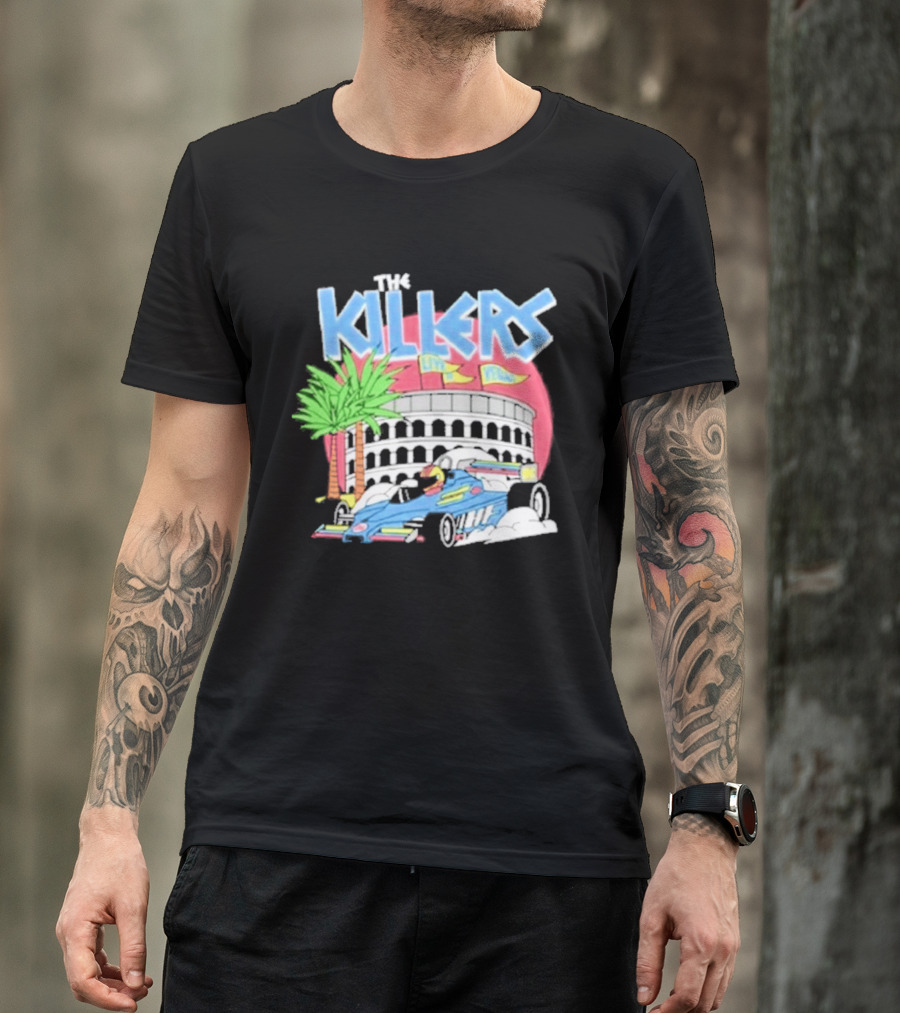 The Killers Hot Fuss Palm Trees Race Car Stadium Scene T-Shirt