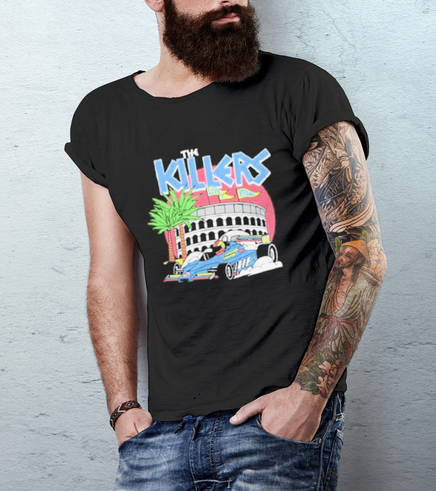 The Killers Hot Fuss Palm Trees Race Car Stadium Scene T-Shirt