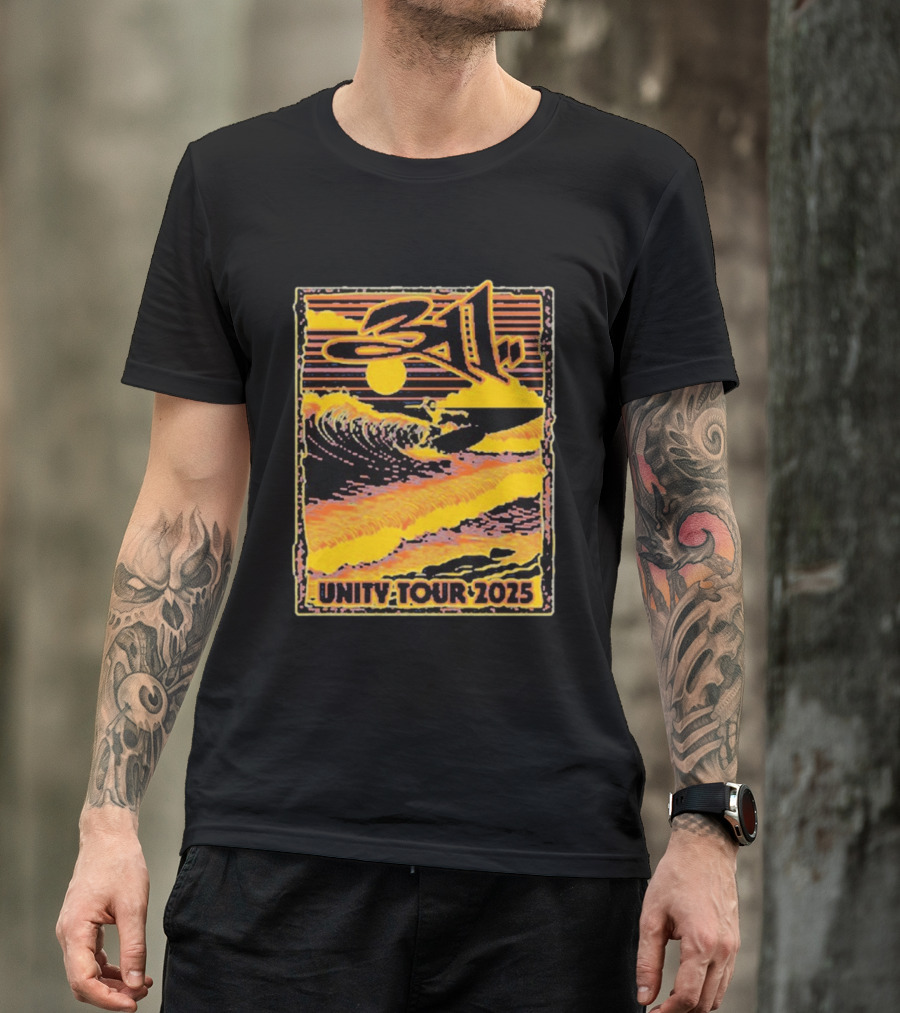311 Unity Tour 2025 Surfer Wave Art With Sunset T-Shirt