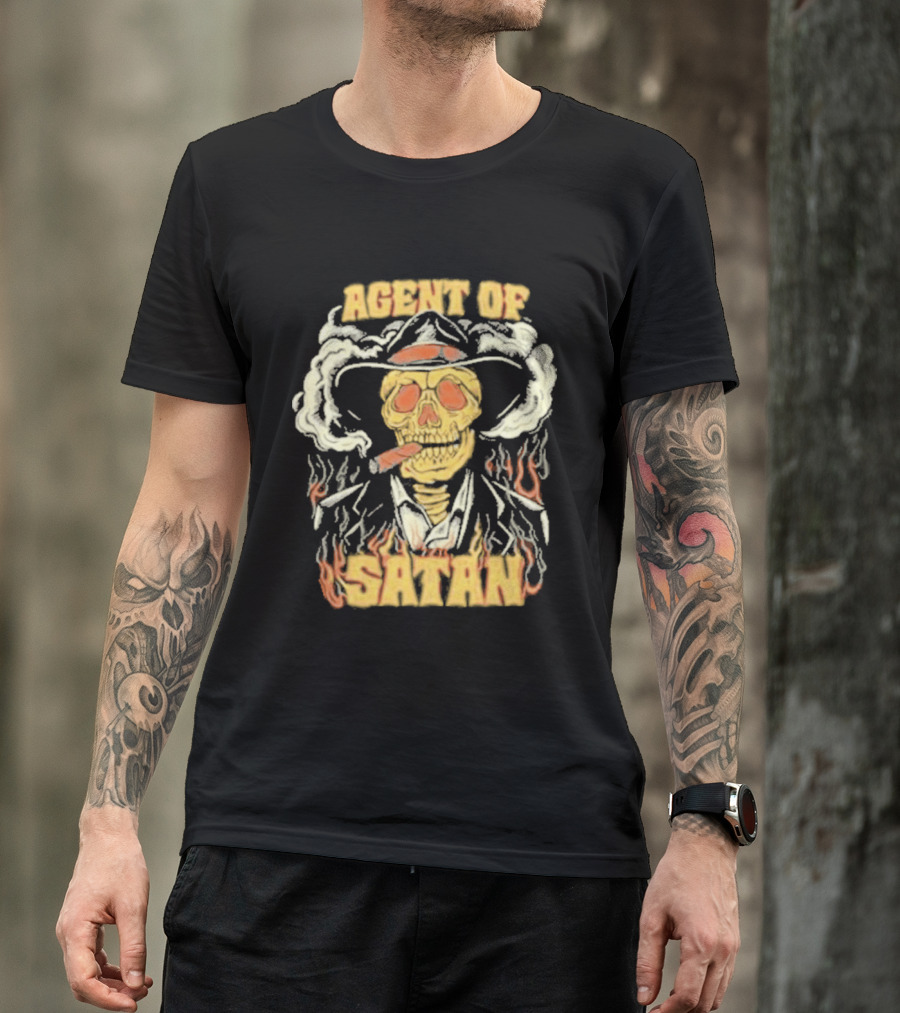 Agent Of Satan Flaming Skull With Cigar T-Shirt