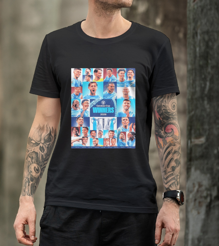 Manchester City 2026 Carabao Cup Winners Members Photo Collage T-Shirt