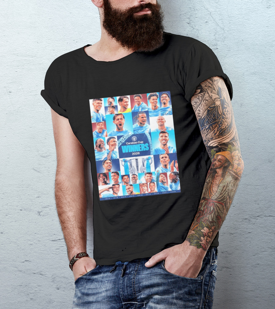 Manchester City 2026 Carabao Cup Winners Members Photo Collage T-Shirt