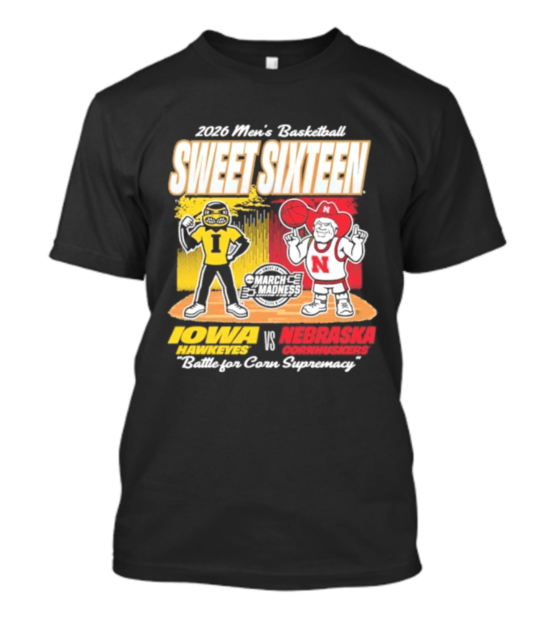 2026 NCAA Men's Basketball Sweet Sixteen Iowa Hawkeyes Vs Nebraska Cornhuskers Battle For Corn Supremacy T-Shirt