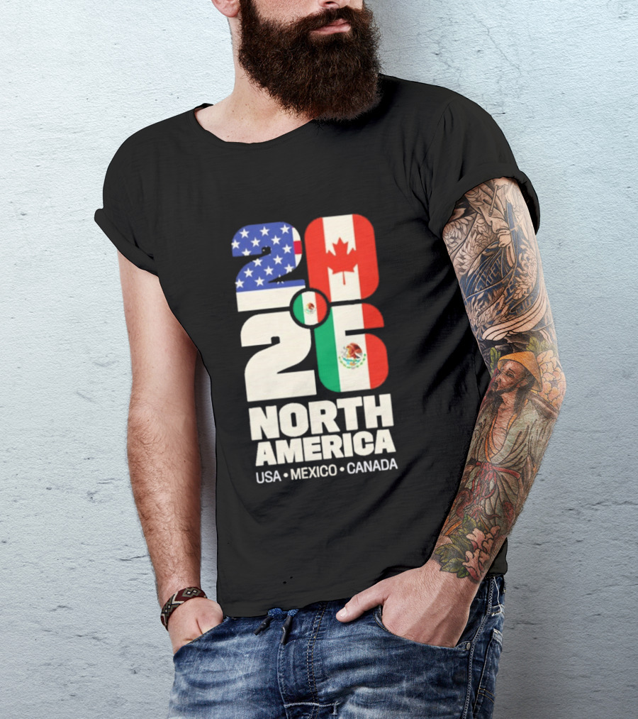 FIFA World Cup 2026 North America USA Mexico Canada Flags T-Shirt