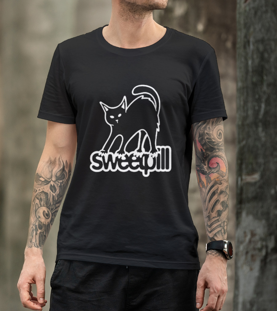 Sweet Pill Stretching Kitty Graphic Cat T-Shirt