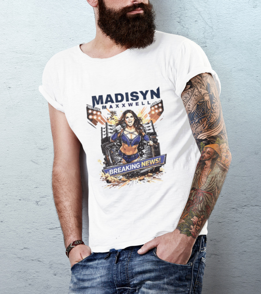 Madisyn Maxxwell Breaking News Dynamic Character Artwork Explosion T-Shirt