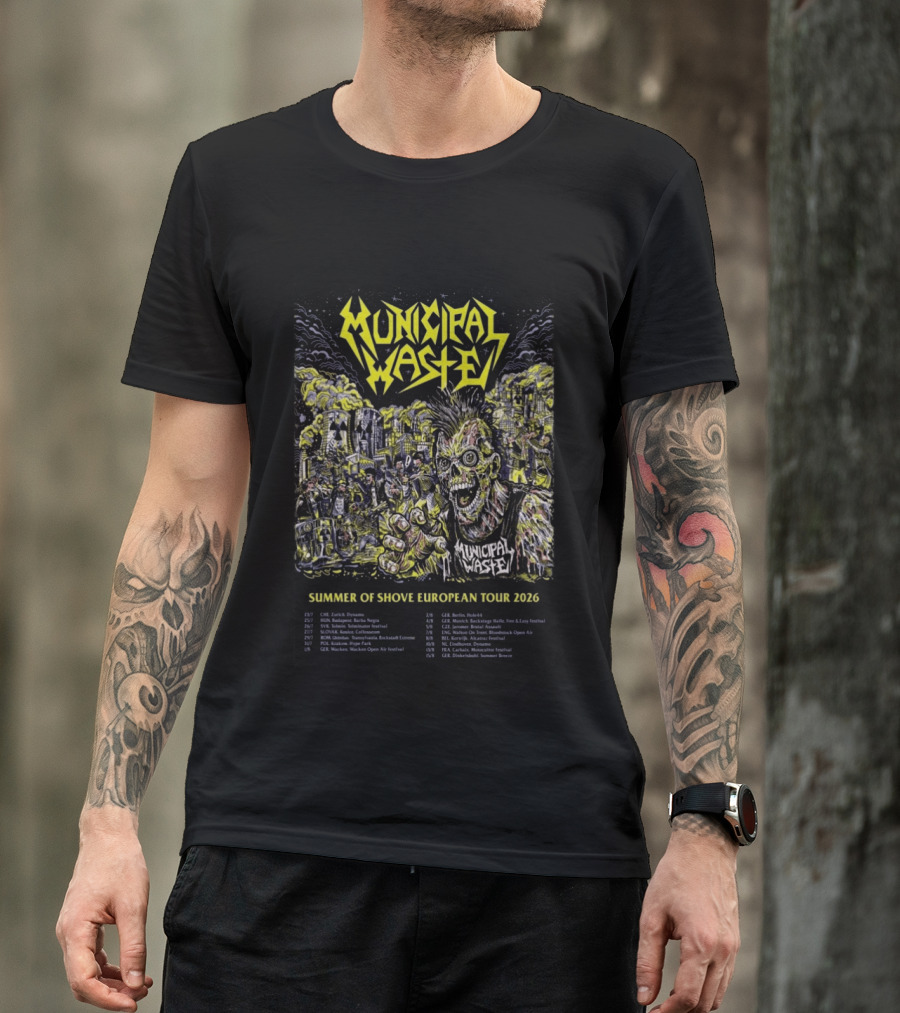 Municipal Waste Summer Of Shove European Tour 2026 Zombie Thrash Metal Concert Dates And Locations T-Shirt