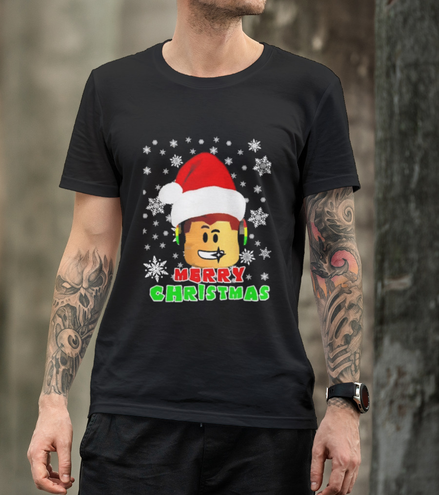 Roblox Merry Christmas Santa Hat Holiday Snowflakes T-Shirt