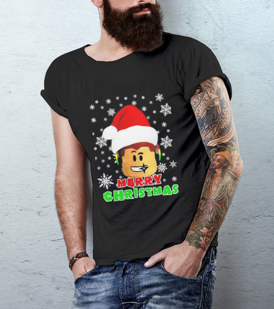 Roblox Merry Christmas Santa Hat Holiday Snowflakes T-Shirt