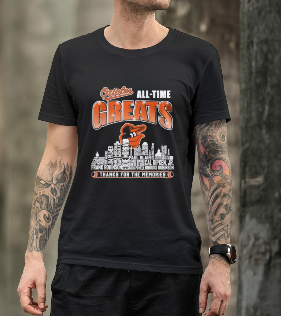Orioles All Time Greats Thank You For The Memories City Skyline T-Shirt