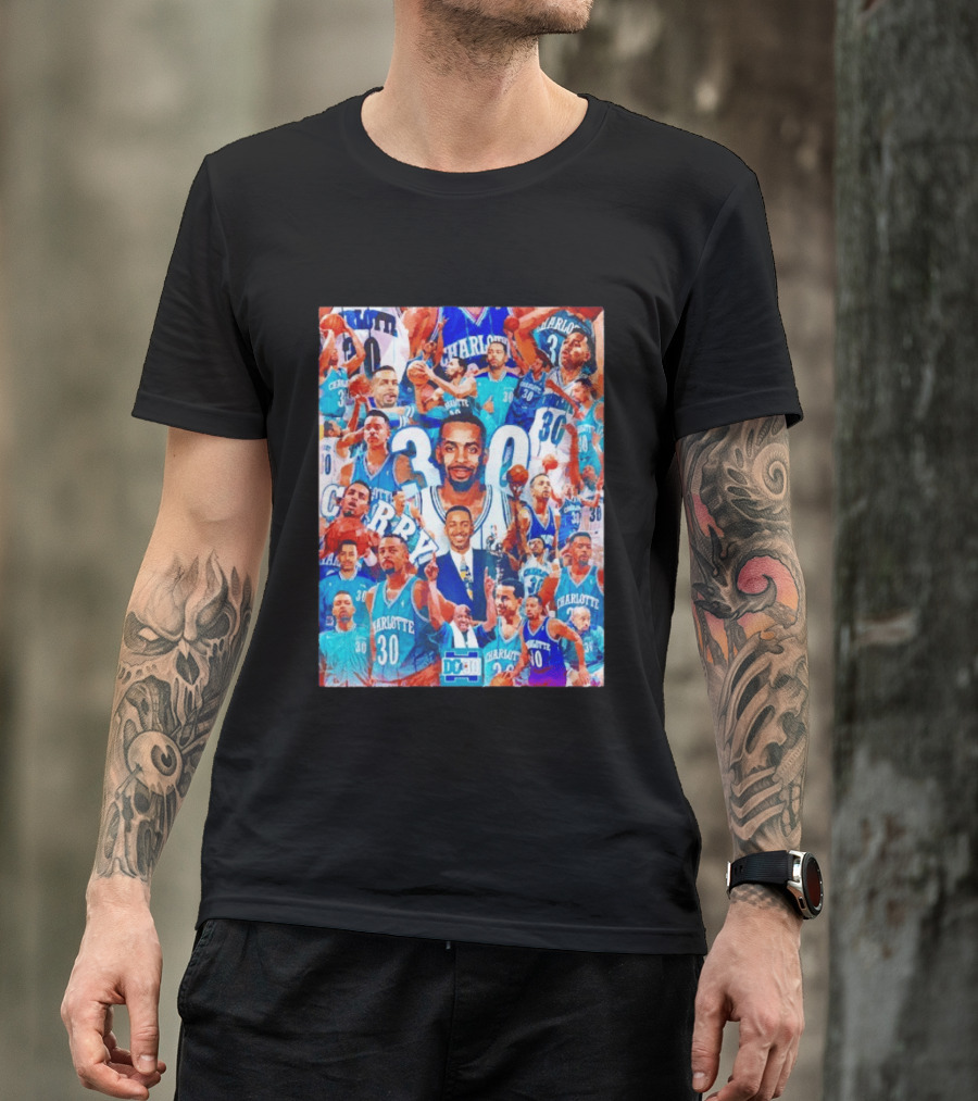 Dell Curry Charlotte Hornets 30 Jersey Collage Throwback T-Shirt