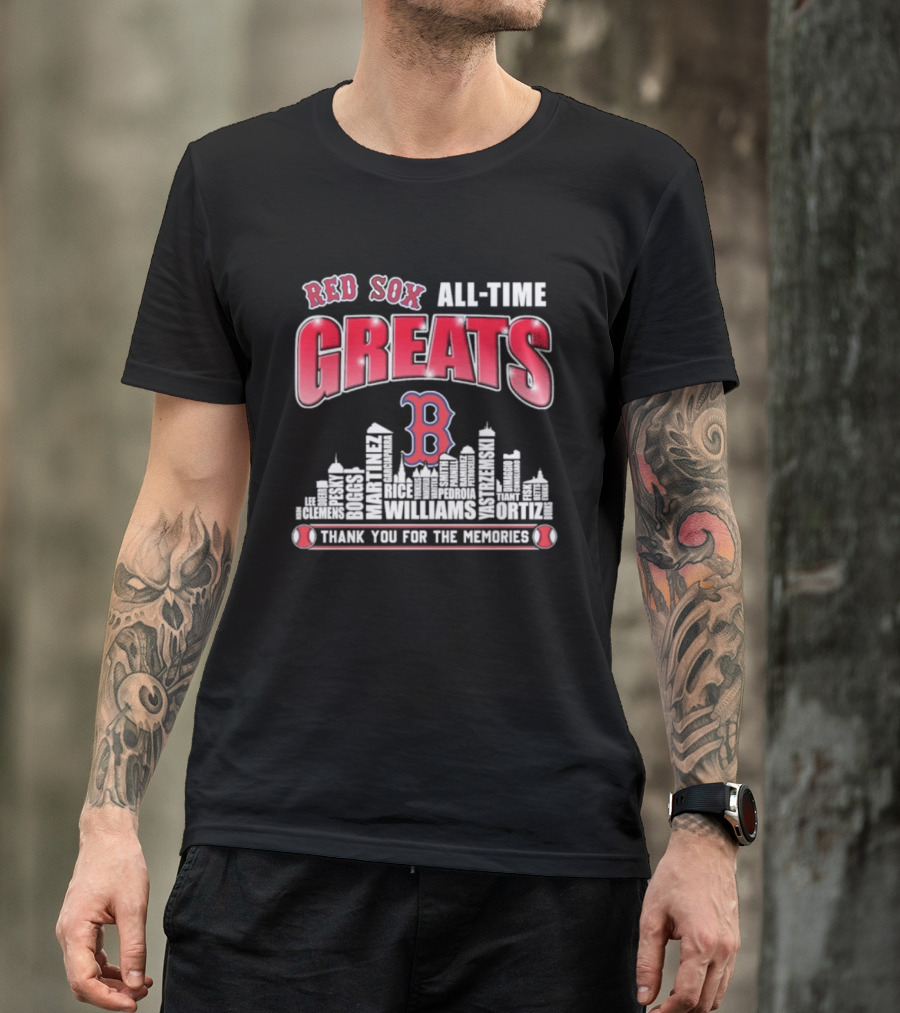 Red Sox All Time Greats Boston Skyline Williams Ortiz Thank You For The Memories T-Shirt