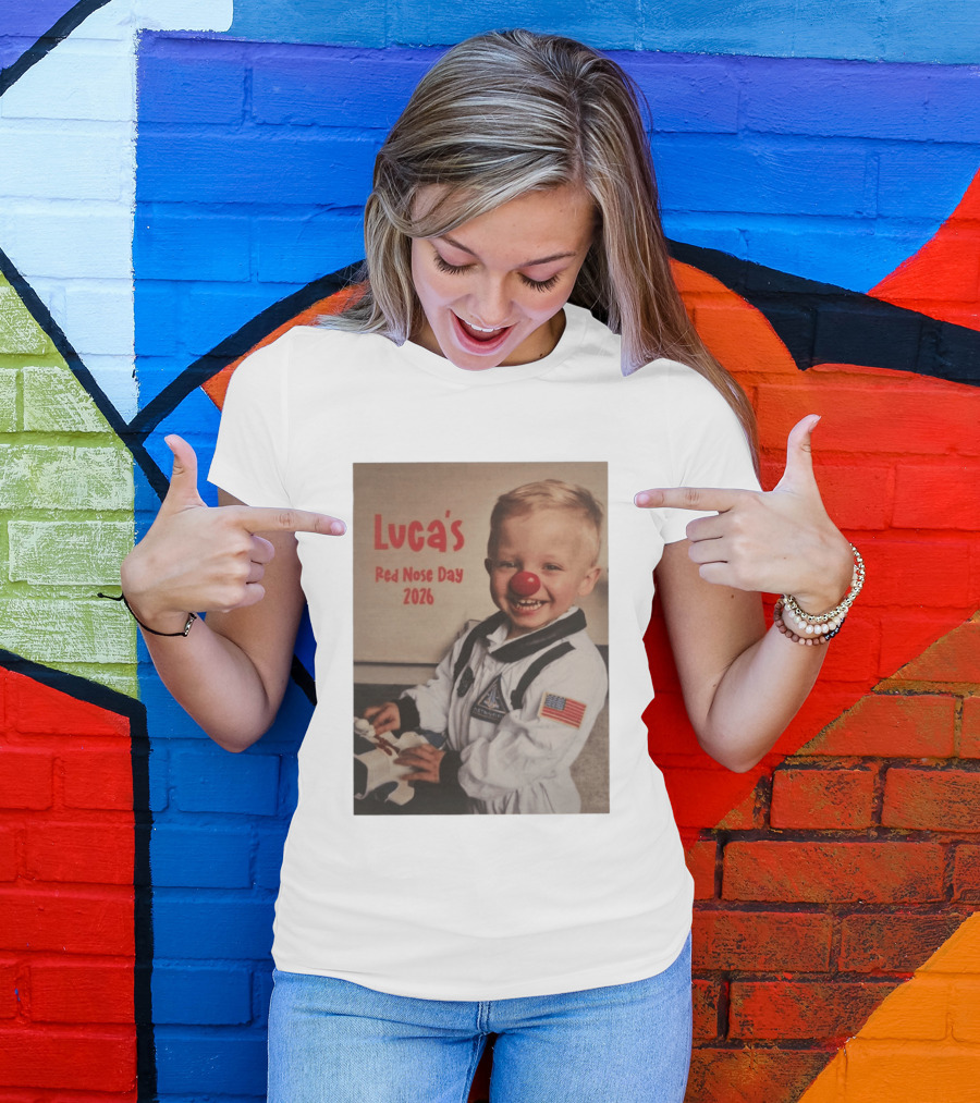 Luca's Red Nose Day 2026 Astronaut American Flag Kid's Costume Space T-Shirt