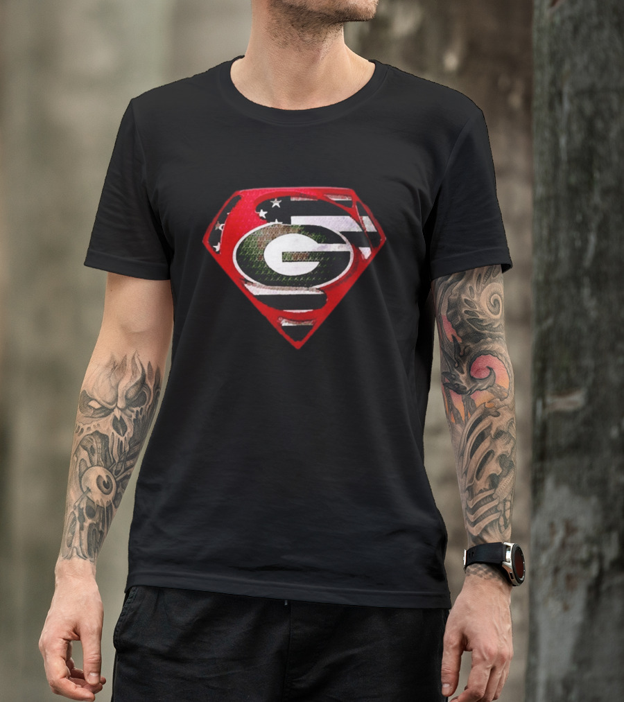 Georgia Bulldogs Superman Logo Red American Flag Bulldog Nation T-Shirt