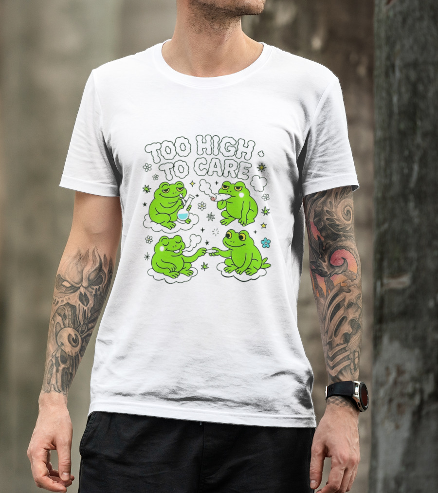 Too High To Care Frogs Smoking Peaceful Bliss T-Shirt