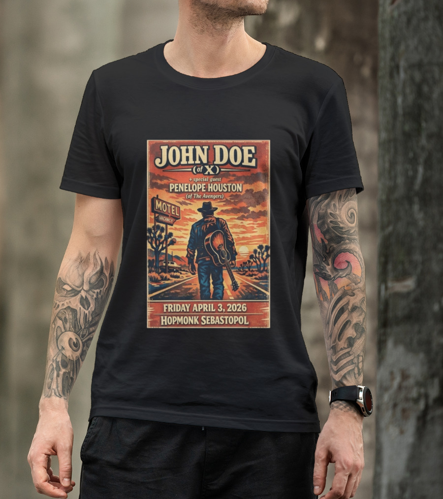 John Doe Of X Tour April 3 2026 Hopmonk Sebastopol Featuring Penelope Houston T-Shirt