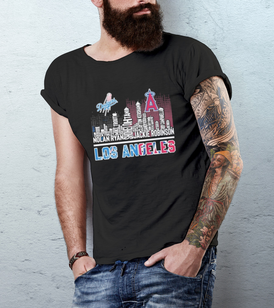 Los Angeles Dodgers Angels Skyline Typography City Baseball Fans T-Shirt