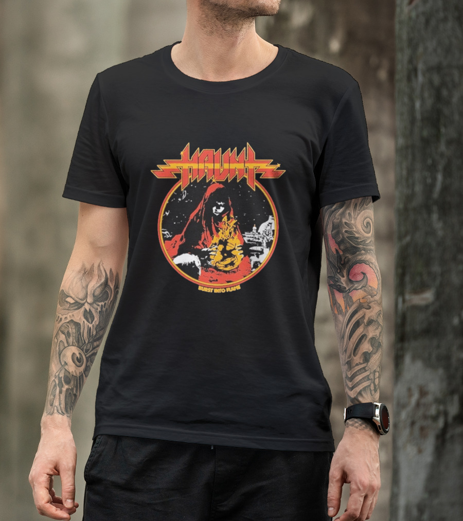 Haunt Burst Into Flame Hooded Figure With Flames T-Shirt